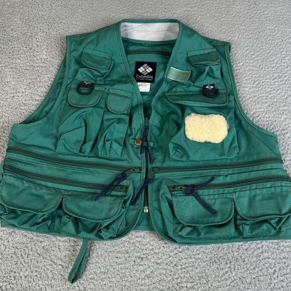 Vintage Columbia Sportswear Fly Fishing Vest Men Medium Green Tackle FM1010 - Picture 2 of 11